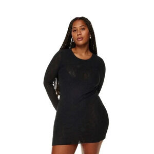 Aritzia Wilfred Black Lace Trouble Bodycon Mini Dress Sheer Long Sleeves Small